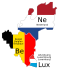Benelux countries with flag colours