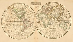 An old double-hemisphere map of the world