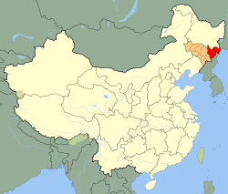 延边朝鲜族自治州(紅)在吉林省(橙)的地理位置