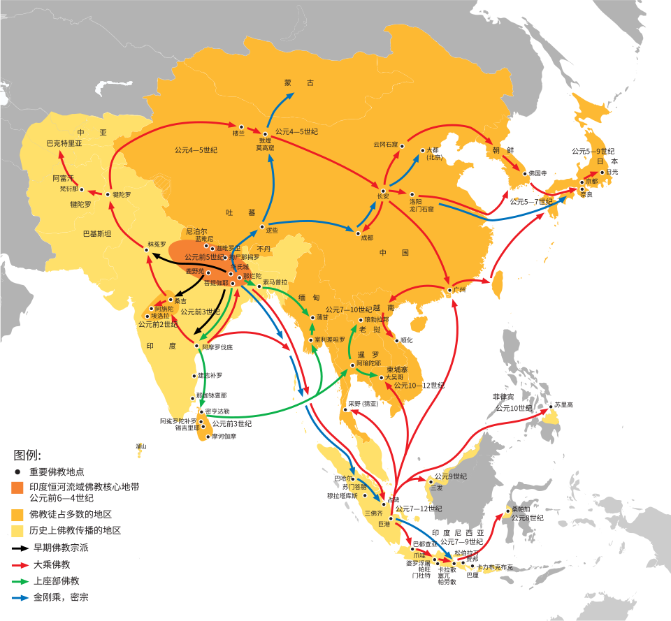 佛教从公元前6世纪的印度到其他亚洲国家的传播