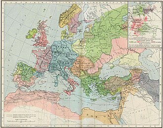 描绘欧洲、中东和北非的帝国、王国和其他国家边界的地图