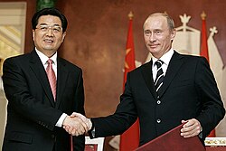 2007年3月，胡锦涛在莫斯科会见俄罗斯总统普京