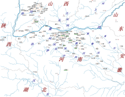 二里头文化遗址分布图,集中于豫西伊洛嵩地与晋南汾河下游二处